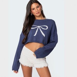 EDIKTED KNIT BOW CROPPED SWEATER
